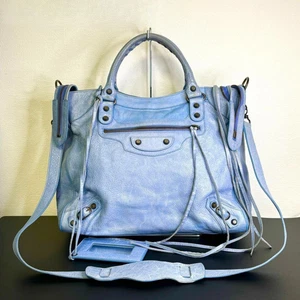 Balenciaga The City Shoulder Bag Handbag 2-way Sky Blue Leather - Picture 1 of 14