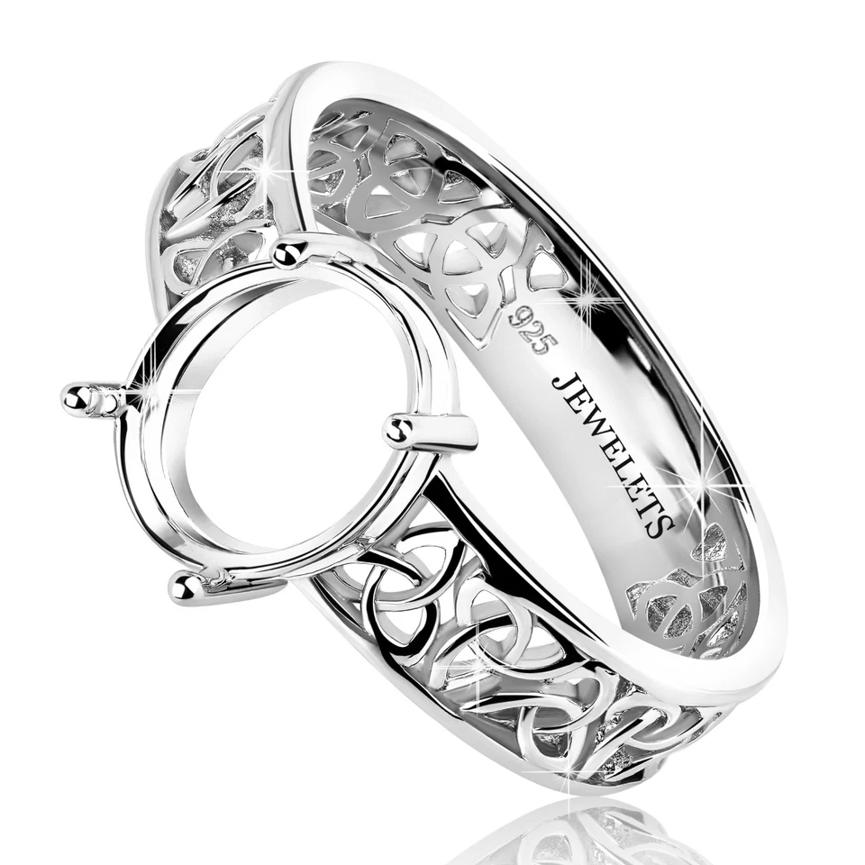 Anillo celta de plata 925 de 8x10 mm en blanco - Ajuste de punta ovalada, enchapado en rodio | Hágalo usted mismo Foto 1 de 4