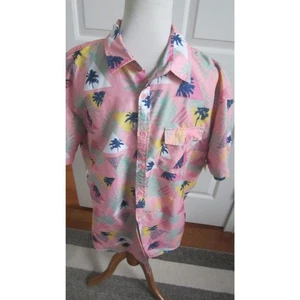 FREE PLANET MENS PINK GEOMETRIC PALM TREE SHORT SLEEVE SHIRT  X LARGE - Picture 1 of 4