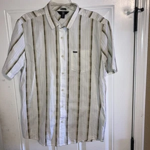 Volcom Shirt Men’s Large White Striped Short Sleeve Button Down Collared Shirt - Picture 1 of 8