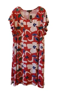 NWT Lexington Avenue Womens Floral Print Dress White Pink Stretch Plus Size 2X - Picture 1 of 11