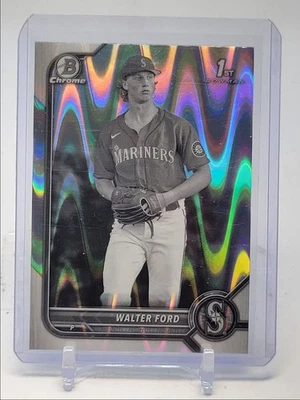 WALTER FORD 2022 BOWMAN CHROME DRAFT 1ST BLACK WHITE RAYWAVE Q5860 - Image 1 of 2