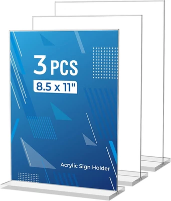 3 Pack Acrylic Sign Holder 8.5 X 11 Inches, Clear Menu Stand, Vertical Flyer Dis - Image 1 of 4