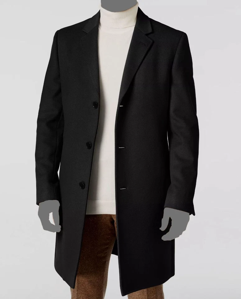 Ralph Lauren Mens Black Wool Cashmere Overcoat Peacoat Coat Jacket Size 36r