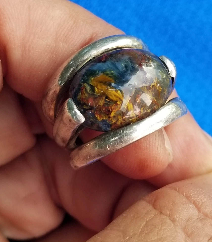 Anillo de plata esterlina vintage de pietersita natural y raro - talla 6 ~ ojo de águila Foto 1 de 4