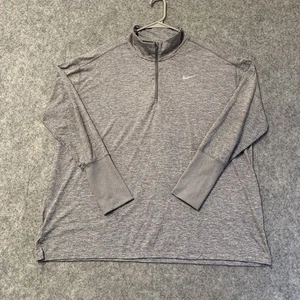 Nike Running 1/4 Zip Pullover Mens 1X Gray Dri-Fit Long Sleeve Thumb Holes - Picture 1 of 15