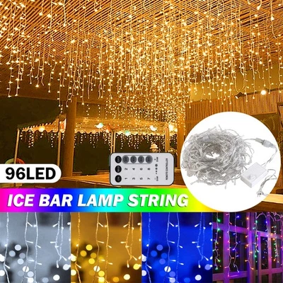 130ft Curtain Icicle Lights Wedding Party 960LED Fairy Christmas Indoor Outdoor - Image 1 of 4