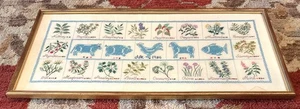 Vintage Rustic Animals Botanical Sampler Wall Art Needlepoint Primitive 1986 - Picture 1 of 5
