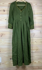 Herbst Bauern Kleid Damen XS Leinen Maxi Ahornblatt Knöpfe Landhaus - Bild 1 von 18