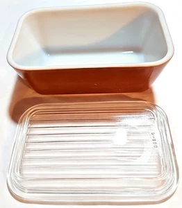 Vintage Pyrex 1,5 Pint Braun Ofen-Kühlschrank Schüssel mit Klar Gerippt 502-C Deckel USA - Bild 1 von 5