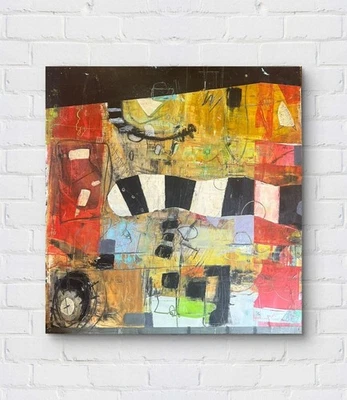 Faris Original Art: Crossing From: 18x18x2 деревянная панель масло абстрактный экспрессионизм - Изображение 1 из 4