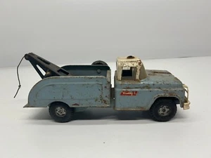 Vtg Buddy L c1960s Tow Truck Wrecker Flat Tire Pressed Steel Toy Car Blue As Is - Picture 1 of 16
