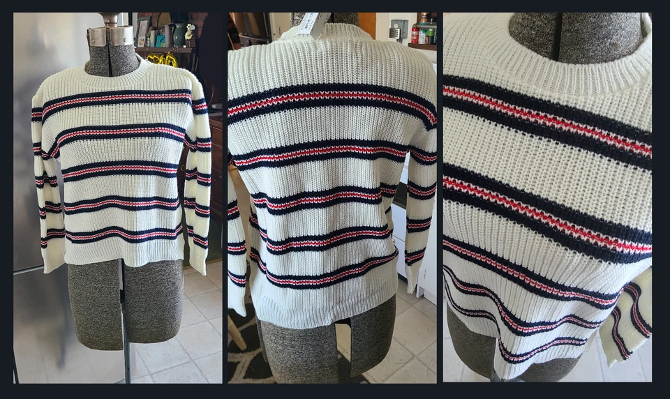 NORDSTROM LADIES CREWNECK SWEATER SMALL IVORY BLUE RED AND WHITE NEW Foto 1 de 1