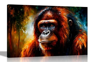 Hermosas imágenes artísticas de lona de orangután pintura al óleo reimpresión abstracta de pared Foto 1 de 4