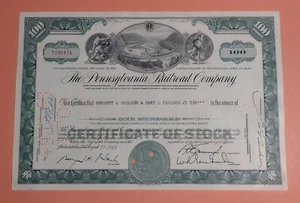 Vtg Stock Certificate The Penn RR Co Man Cave Steampunk Wall Art Trains - Picture 1 of 2