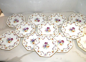 TWELVE (12) VINTAGE CZECHOSLOVAKIA HAND PAINTED FLORAL OCTOGON LUNCHEON PLATES - Picture 1 of 5