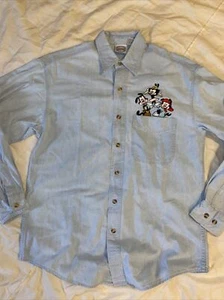 Vintage 1994 Embroidered Animaniacs Cotton Long Sleeve Jean Button Up Shirt S - Picture 1 of 9