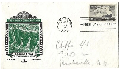 3 '48 FDCs Heroic Chaplains SC#956, Wisconsin Cent. #957, Swedish Pioneer SC#958 - Image 1 of 3