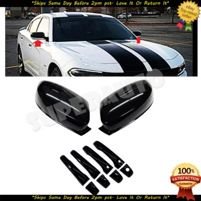 Подходит для Chrysler 300C 2011-2014 годов выпуска ГЛЯНЦЕВОЕ ЧЕРНОЕ зеркало + ручка комбинированный комплект накладок чехлов - Изображение 1 из 3