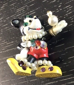 Vintag Disney Mickey Mouse BULLYLAND Germany Brooch Pin Gem Rhinestone Decorated - Picture 1 of 6