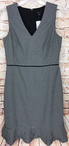 NWT Women's Ann Taylor Houndstooth Flounce Sheath Dress Black & White Sz 4 - Picture 1 of 5