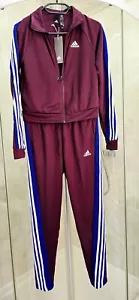 BNWT ADIDAS FULL TRACKSUIT JACKET & BOTTOMS MAROON & BLUE SIZE XS 6 8 BRAND NEW - Picture 1 of 4