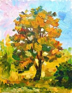 Original Autumn Tree Oil Painting – Cozy Wall Art – Warm Fall Home Decor - Picture 1 of 6