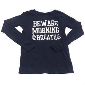 Carter's Boys Size 7 Long Sleeve Pajama Top 'Beware Morning Breath' Navy - Picture 1 of 8