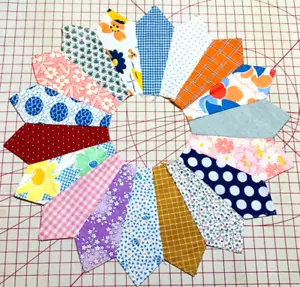 Antique Cotton Fabric 1930s Dresden Plate Quilt Block Hand Pc'd Great 30s Prints - Picture 1 of 4