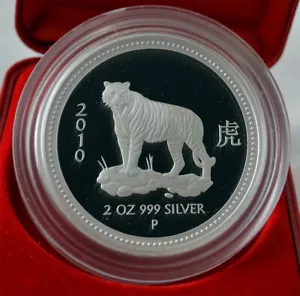 AUSTRALIA $2 2008 (2010) Plata 2oz Prueba 'Año del Tigre' Mtg.287 - Imagen 1 de 5