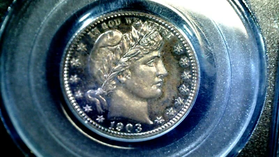 PCGS 1903  BARBER QUARTER PF 63 CAM  68761 - Image 1 of 3