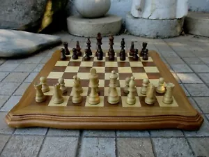 Vintage 1970s Wood Large Board Game Chess Draughts in All Wooden - Picture 1 of 12