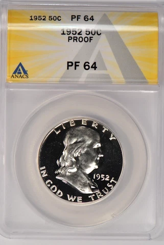 1952 Franklin Half Dollar Proof ANACS PF 64 PR64 Gem Coin Cover