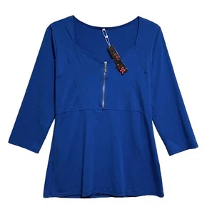 Afibi, blauer Pullover mit Rundhalsausschnitt und Half-Zip Oberteil mit Stretch, Gr. XL - Bild 1 von 4