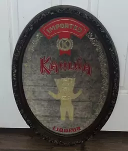 VINTAGE SMOKED GLASS MIRROR OVAL SIGN IMPORTED KAHLUA LIQUEUR BY MAIDSTONE 26" - Picture 1 of 3