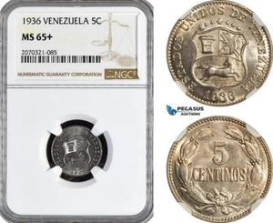 AH366, Venezuela, 5 Centimos 1936, NGC MS65+ - Picture 1 of 1