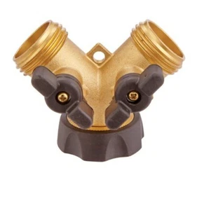3/4" Solid Brass Double Two Way Tap Garden Connector Adaptor Hose Splitter - Picture 1 of 2