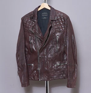 ALL SAINTS Leather Jacket LARGE Mens Red Biker Oxblood Celebrity Punk CALLERTON - Picture 1 of 20