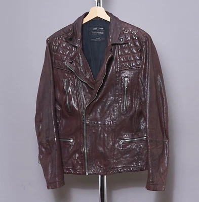 ALL SAINTS Leather Jacket LARGE Mens Red Biker Oxblood Celebrity Punk CALLERTON - Image 1 of 4