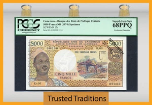 TT PK 17s 1974 CAMEROON 5000 FRANCS PRESIDENT AHIDJO PCGS 68 PPQ SUPERB ONLY GEM - Picture 1 of 2