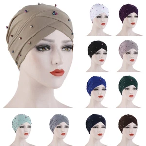 Muslim Women Beads Strech Turban Hat Chemo Cap Hijab Arab Head Scarf Wrap Cover - Picture 1 of 26