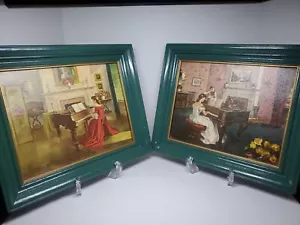 Antoni Ditlef Picture SET OF 2 Duet Painting classic piano vtg Great Condition - Picture 1 of 10