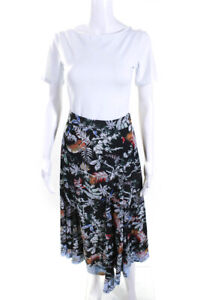 10 Crosby Derek Lam Womens Unlined Floral Print Zip Up Midi Skirt Black Size 6