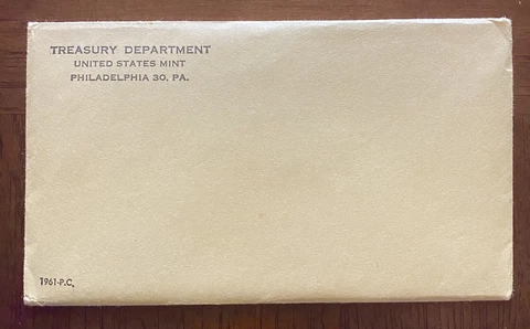 1961 SILVER PROOF SET IN UNOPENED SEALED ENVELOPE     FREE U S SHIPPING Cover