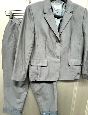 Talbots Petites Pant Suit 8 Gray Wool Satin Sheen Cuff Blazer Jacket Career - Image 1 of 4