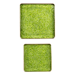 Set de 2 plateaux carrés Tosca vert métal 36 cm table passion - Imagen 1 de 2