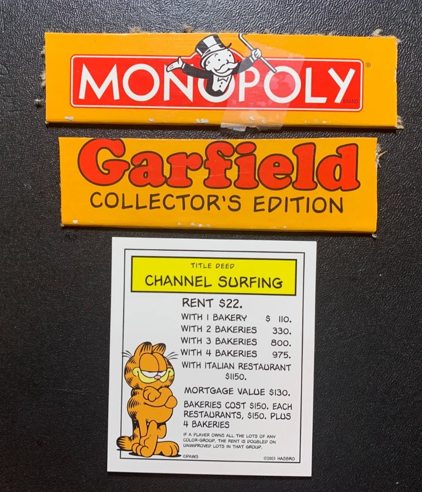 Монополия GARFIELD CHANNEL СЕРФИНГ ТИТУЛЬНЫЙ ДОКУМЕНТ КАРТА 2003 - Изображение 1 из 3