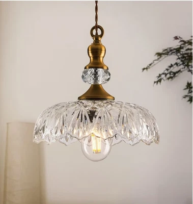 Vintage Glass Pendant Light Fixture Brass Modern Adjustable Farmhouse Chandelier - Image 1 of 4