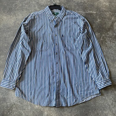Vintage JCPenney Shirt Mens 2XLT XXL Tall Blue Tan Striped Hunt Club Oversized - Image 1 of 4