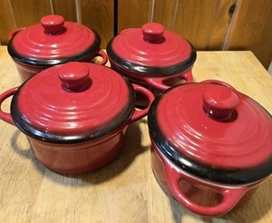 4 mini forni olandesi in argilla, Ramekins-rosso cipolla francese zuppiera manico coperchio 12 oz - Foto 1 di 12